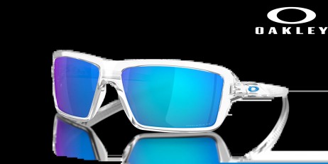 Oakley Cables Prizm Sapphire Polarized Lenses Polished Clear Frame Sunglasses