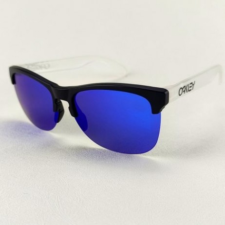 Oakley Frogskins Lite Sunglasses Clear Black Frame Prizm Blue Lenses