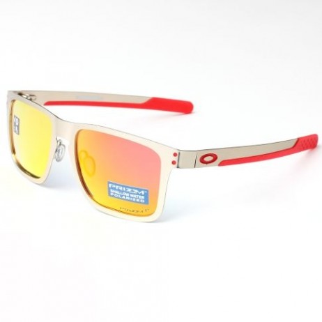 Oakley Holbrook Metal Sunglasses Rose Gold Frame Polarized Ruby Lenses