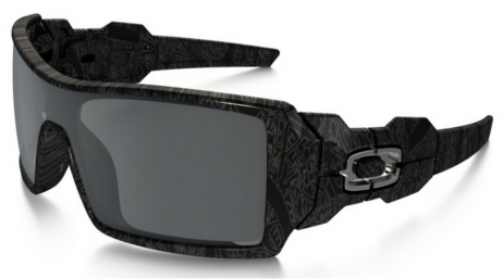 Oakley Oil Rig Sunglasses Black With Text Frame Grey Lenses