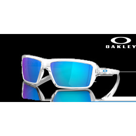 Oakley Cables Prizm Sapphire Polarized Lenses Polished Clear Frame Sunglasses