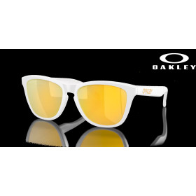 Oakley Frogskins (Low Bridge Fit) Prizm 24k Polarized Lenses Matte White Frame Sunglasses