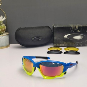 Oakley Racing Jacket Sunglasses Blue Yellow Frame Prizm Ruby Lenses