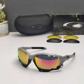 Oakley Racing Jacket Sunglasses Blue White Frame Prizm Tan Lenses